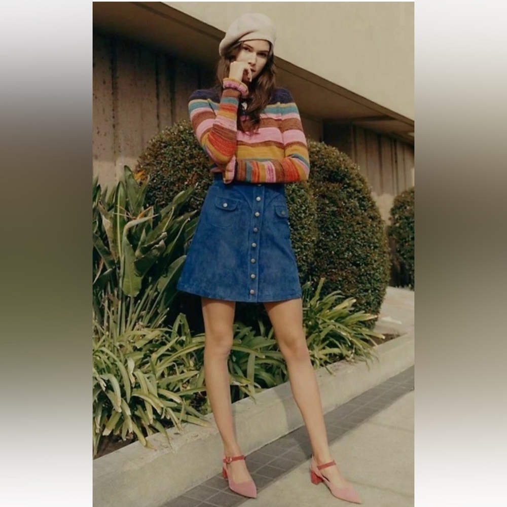 Anthropologie Blue Suede Skirt